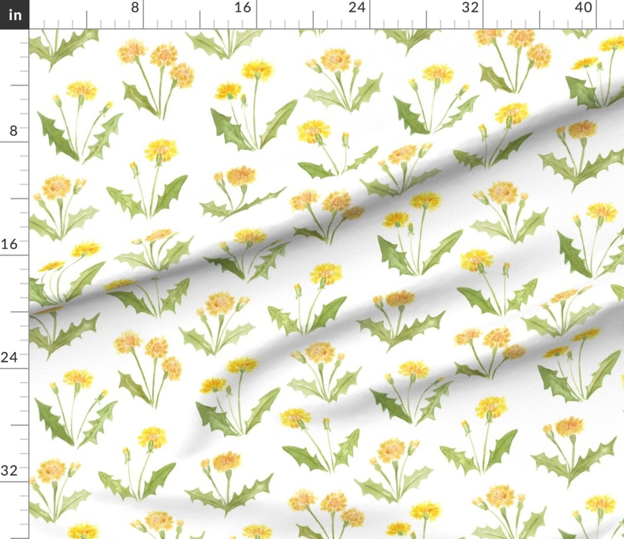 Dandelion Wildflower Yellow Watercolor Floral Flower Custom Printed Fabric by Spoonflower Various Fabrics by the Yard or Fat Quarter